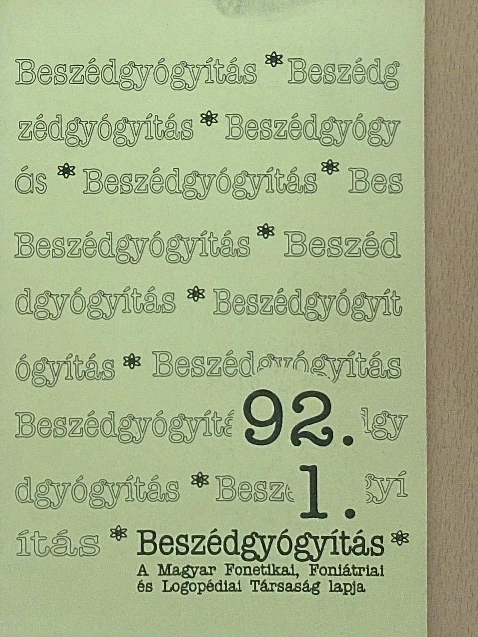 Fehérné Kovács Zsuzsa - Beszédgyógyítás 1992/1. [antikvár]