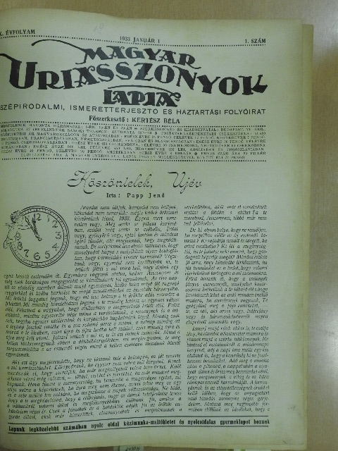 Gellért Mária - Magyar Uriasszonyok Lapja 1933. (nem teljes évfolyam) [antikvár]