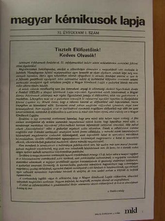 Magyar Kémikusok Lapja 1996. január-december [antikvár]
