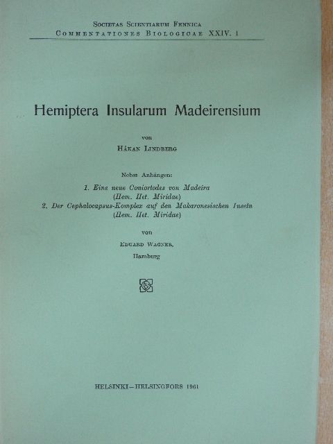 Eduard Wagner - Hemiptera Insularum Madeirensium [antikvár]