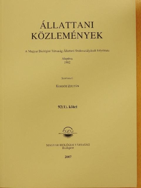 Altbäcker Vilmos - Állattani Közlemények 92/1. [antikvár]
