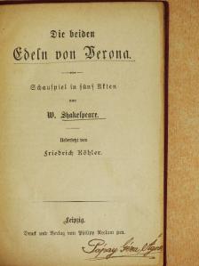 W. Shakespeare - Die beiden Edeln von Verona (gótbetűs) [antikvár]