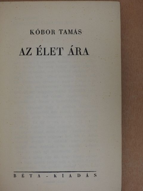 Kóbor Tamás - Az élet ára [antikvár]