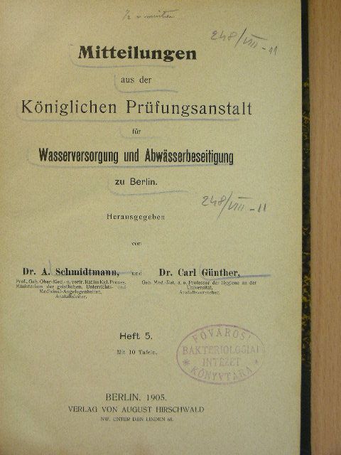 Dr. Busch - Mitteilungen aus der Königlichen Prüfungsanstalt für Wasserversorgung und Abwässerbeseitigung zu Berlin V. [antikvár]