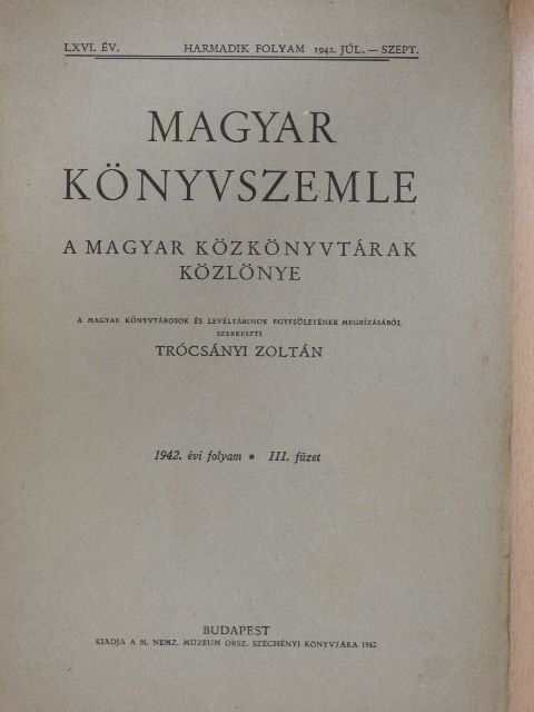 Berkovits Ilona - Magyar Könyvszemle 1942. júl.-szept. [antikvár]