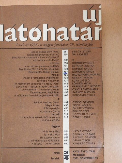 Borbándi Gyula - Új látóhatár 1981. november 10. [antikvár]