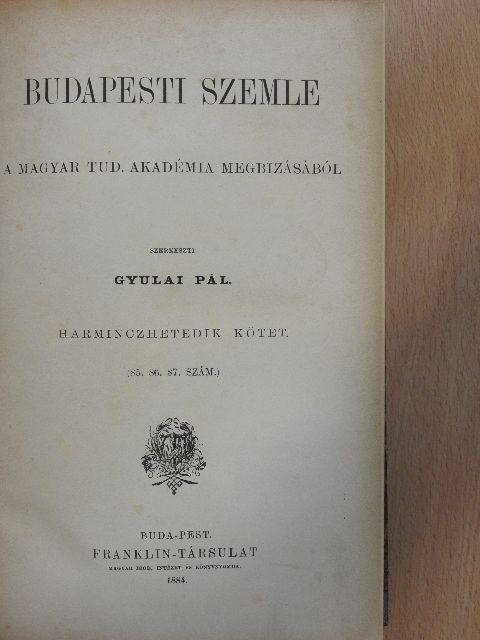 Acsay Ferencz - Budapesti Szemle 37. kötet 85-87. szám [antikvár]