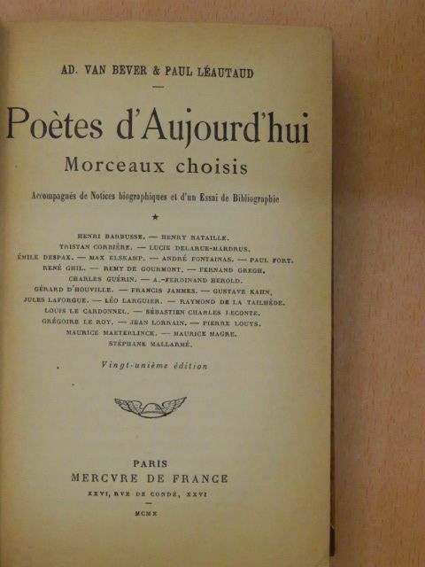 Ad. Van Bever - Poétes d'Aujourd'hui [antikvár]