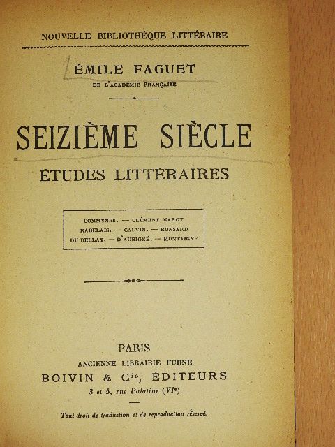 Clément Marot - Seiziéme Siécle Études Littéraires [antikvár]