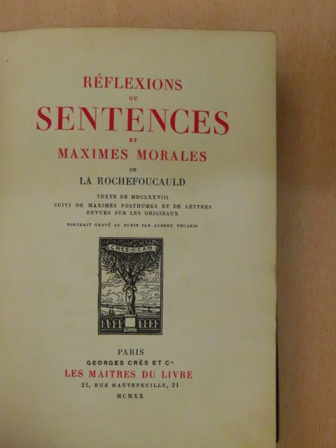 Francois de La Rochefoucauld - Réflexions ou sentences et maximes morales [antikvár]