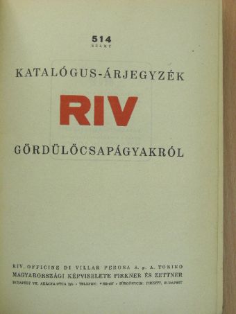 514 számú katalógus-árjegyzék RIV gördülőcsapágyakról [antikvár]