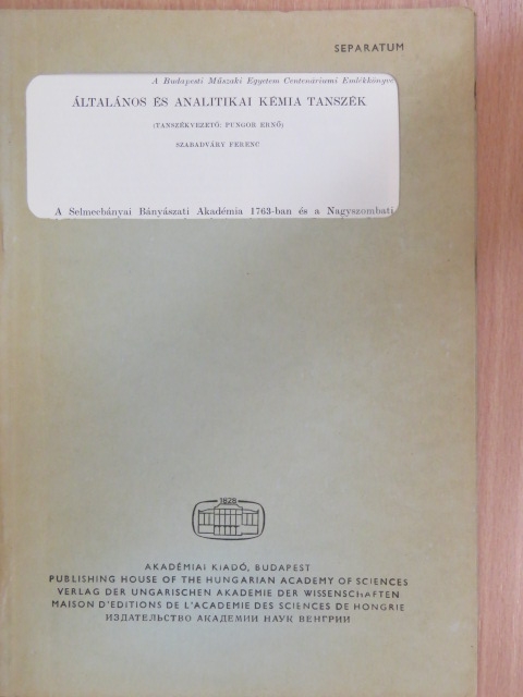 Szabadváry Ferenc - Általános és Analitikai Kémia Tanszék [antikvár]