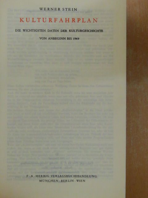 Werner Stein - Kulturfahrplan [antikvár]