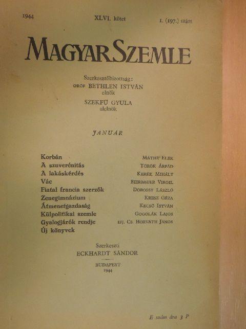 Bierbauer Virgil - Magyar Szemle 1944. január [antikvár]