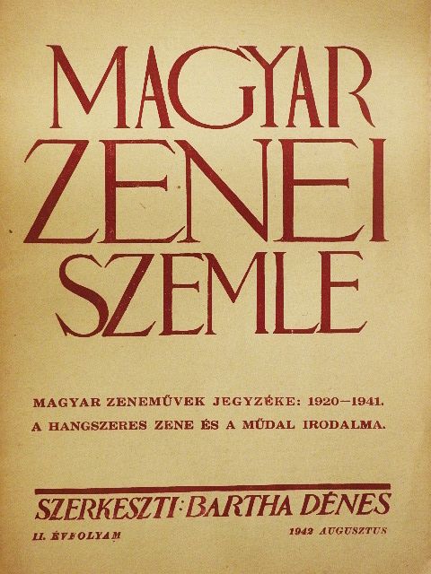 Reics István - Magyar Zenei Szemle 1942. augusztus [antikvár]