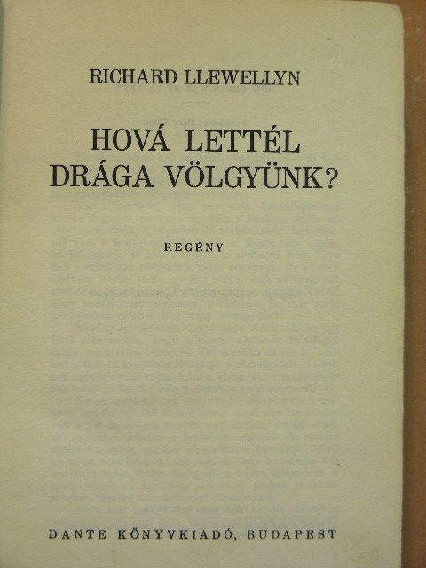 Richard Llewellyn - Hová lettél drága völgyünk? [antikvár]