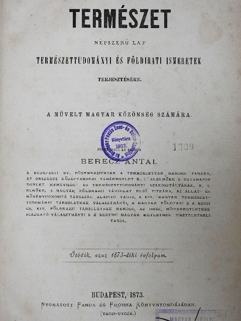 Fittler Octáv - Természet 1873. január-december [antikvár]