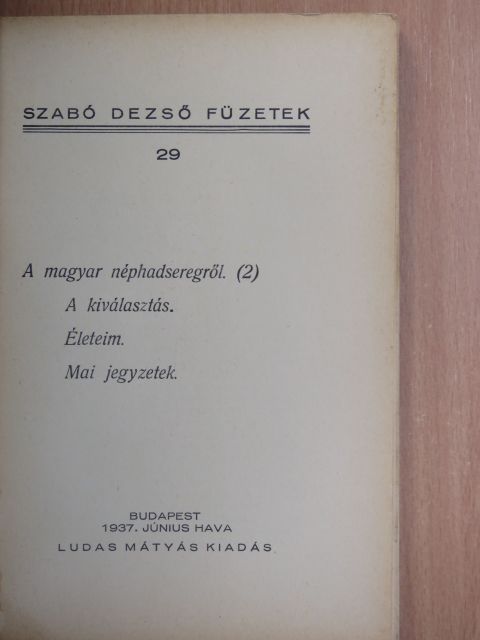 Szabó Dezső - A magyar néphadseregről II. [antikvár]