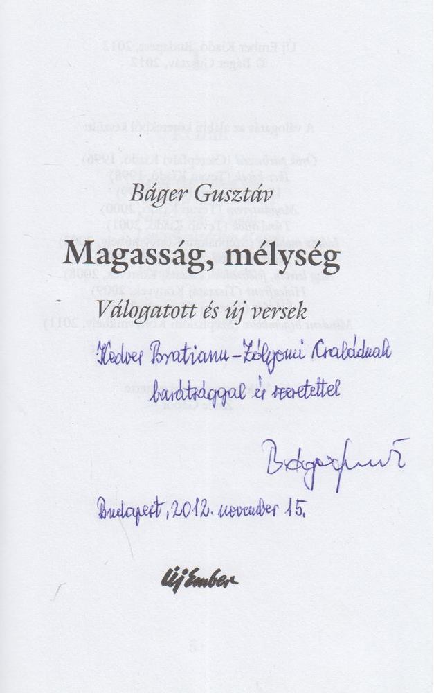 BÁGER GUSZTÁV - Magasság, mélység (dedikált) [antikvár]