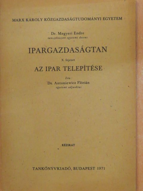 Dr. Antoniewicz Flórián - Ipargazdaságtan [antikvár]