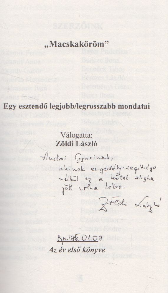 ZÖLDI LÁSZLÓ - "Macskaköröm" (dedikált) [antikvár]