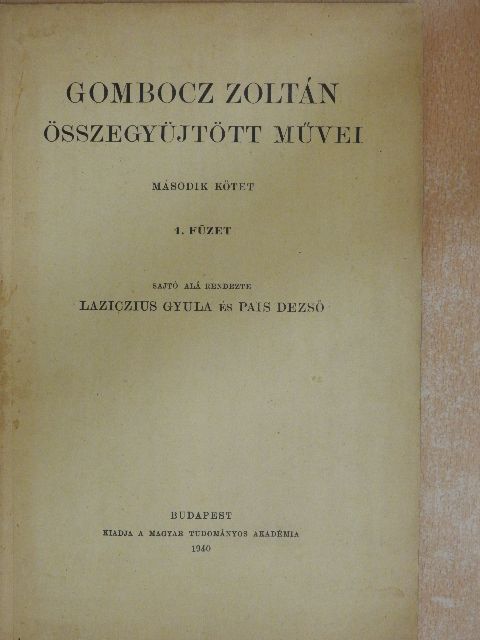 Gombocz Zoltán - Magyar történeti nyelvtan II. kötet [antikvár]