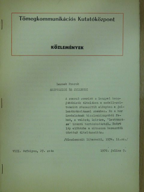 Leszek Prorok - Közlemények 1976. július 9. [antikvár]