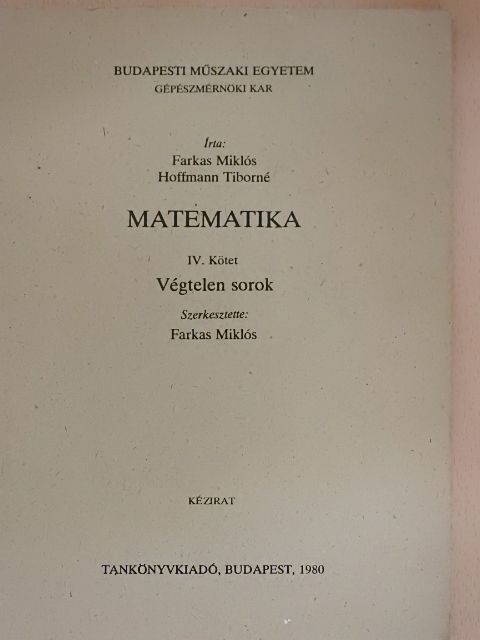 Farkas Miklós - Matematika IV. [antikvár]