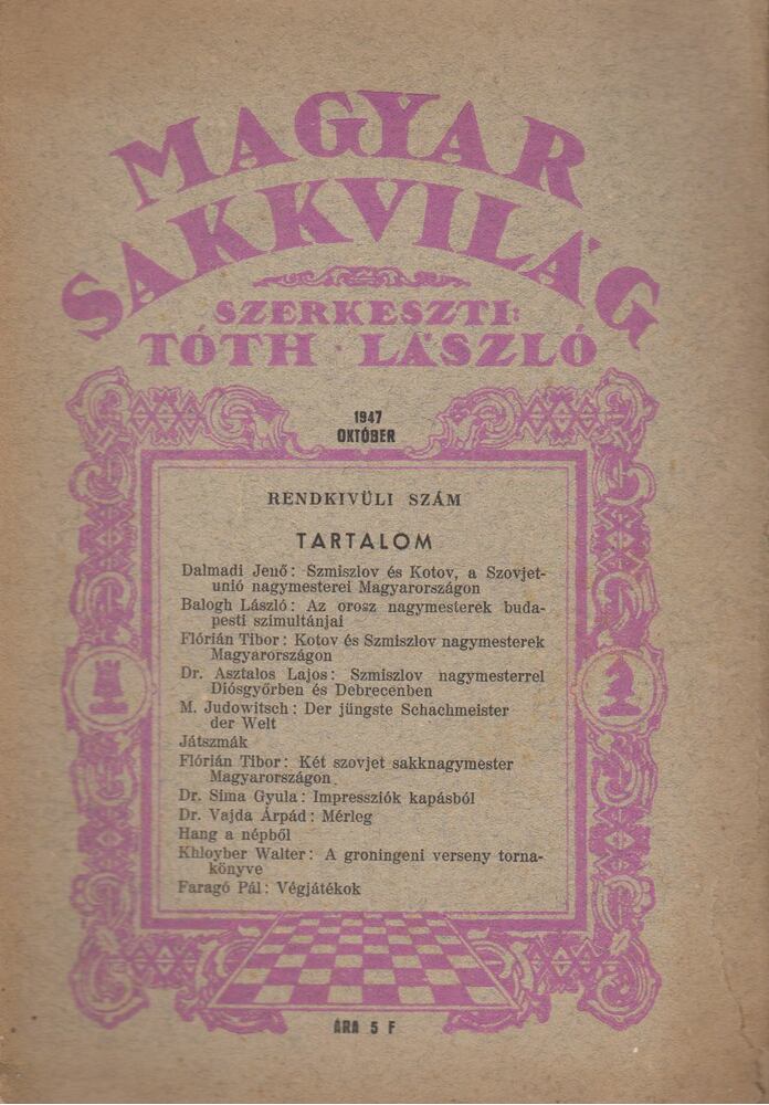 Magyar Sakkvilág 1947. október [antikvár]