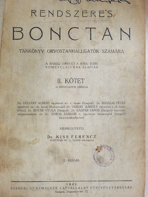 Kiss Ferencz - Rendszeres bonctan II. [antikvár]