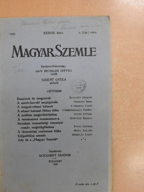 Bierbauer Virgil - Magyar Szemle 1939. október [antikvár]