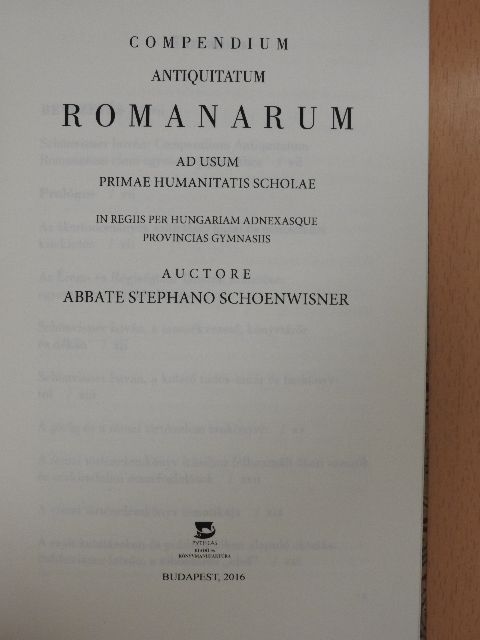Abbate Stephano Schoenwisner - Compendium Antiquitatum Romanarum [antikvár]