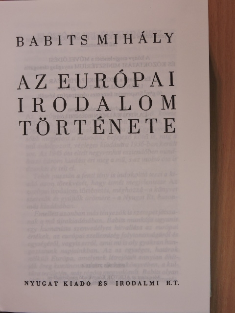 Babits Mihály - Az európai irodalom története [antikvár]