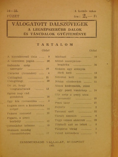 Válogatott dalszövegek 34-35. [antikvár]