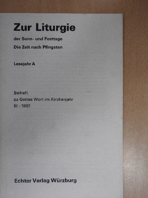 Zur Liturgie der Sonn- und Festtage [antikvár]