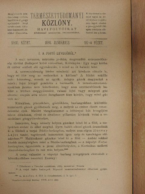 Természettudományi Közlöny 1886. január-december (rossz állapotú) [antikvár]