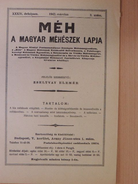Fekete Péter - Méh 1942. március 1. [antikvár]