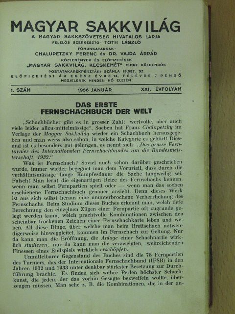 Magyar Sakkvilág 1936. (nem teljes évfolyam) [antikvár]