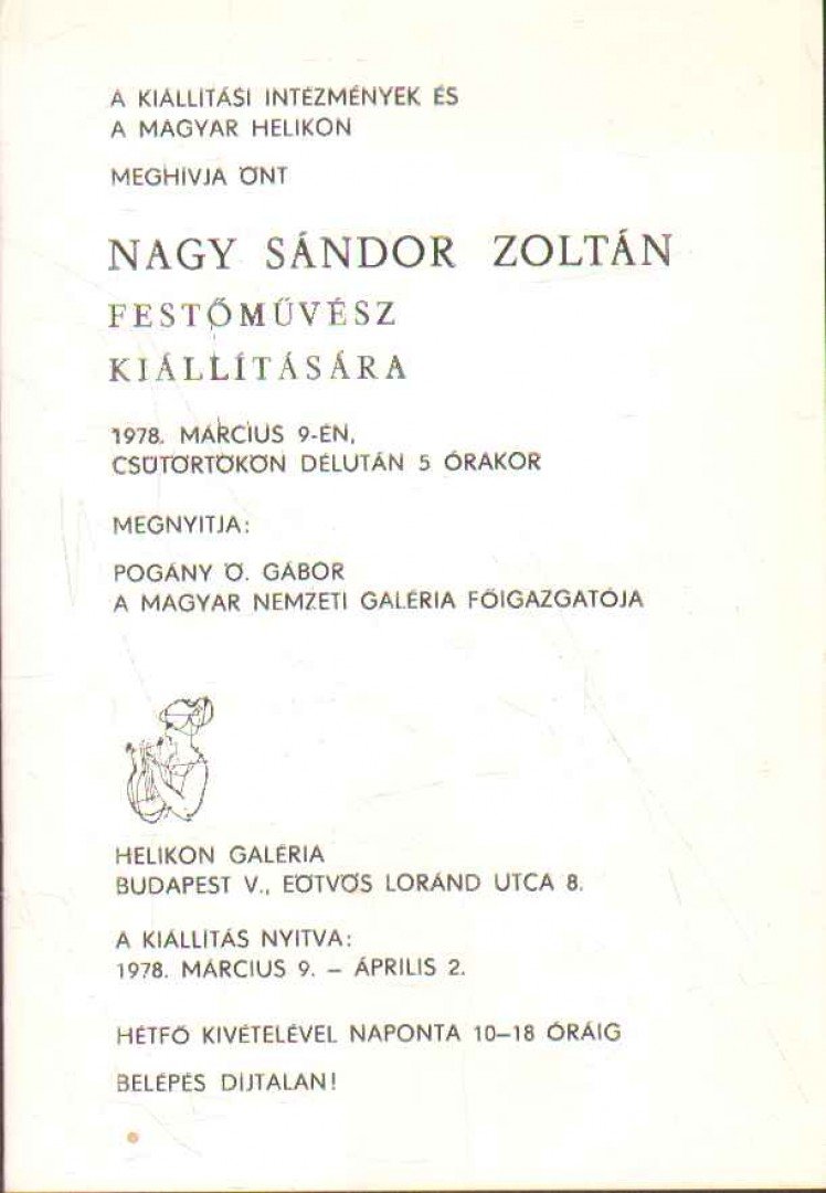 Nagy Sándor Zoltán festőművész kiállítása (meghívó) [antikvár]