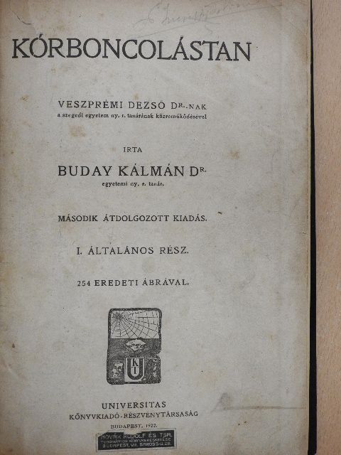 Dr. Buday Kálmán - Kórboncolástan I. [antikvár]
