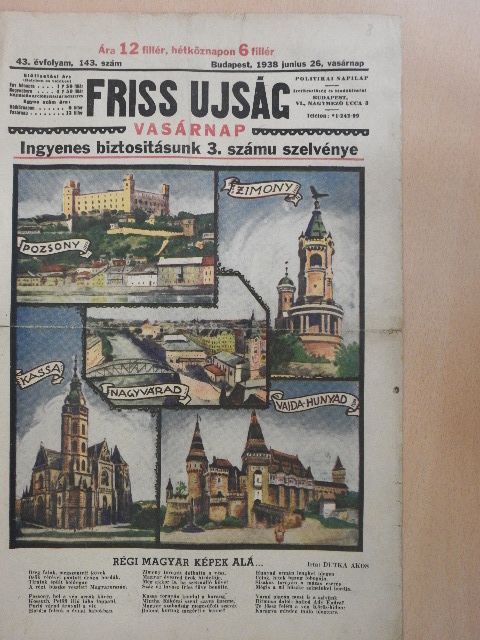 Dutka Ákos - Friss Ujság Vasárnap 1938. junius 26. [antikvár]