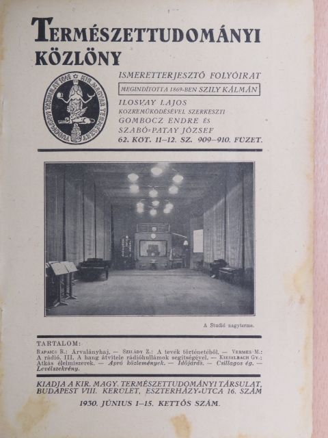 Dr. Kieselbach Gyula - Természettudományi Közlöny 1930. június 1-15. [antikvár]
