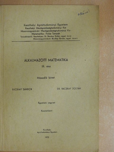 Bacskay Sándor - Alkalmazott matematika III/2. [antikvár]