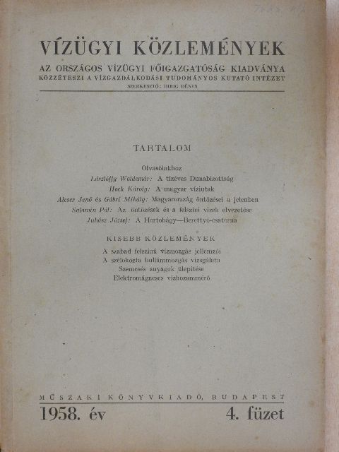 Alcser Jenő - Vízügyi Közlemények 1958/4. [antikvár]