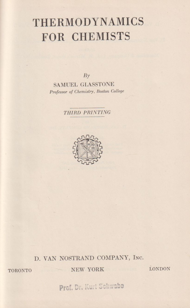 Samuel Glasstone - Thermodynamics for Chemists [antikvár]