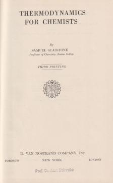 Samuel Glasstone - Thermodynamics for Chemists [antikvár]