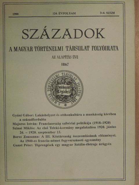 Boros Zsuzsanna - Századok 1990/3-4. [antikvár]