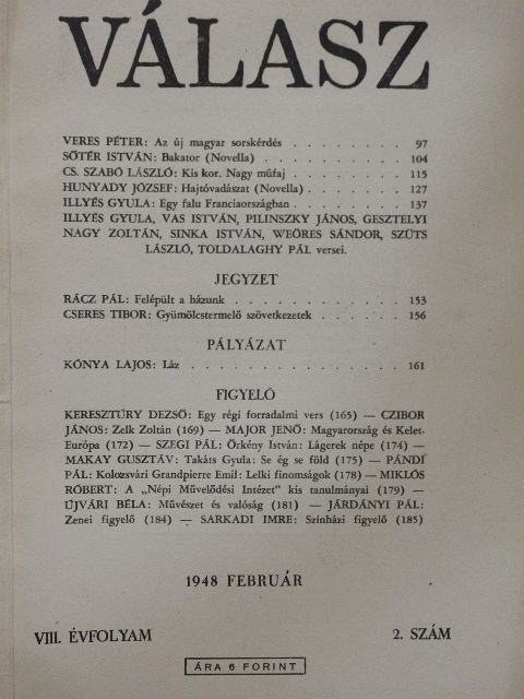 Cs. Szabó László - Válasz 1948. február [antikvár]