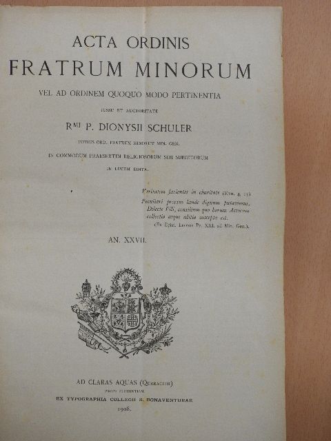 Acta Ordinis Fratrum Minorum Ianuarii-Decembris 1908-1909 [antikvár]