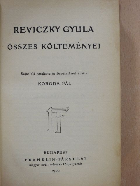 Reviczky Gyula - Reviczky Gyula összes költeményei [antikvár]